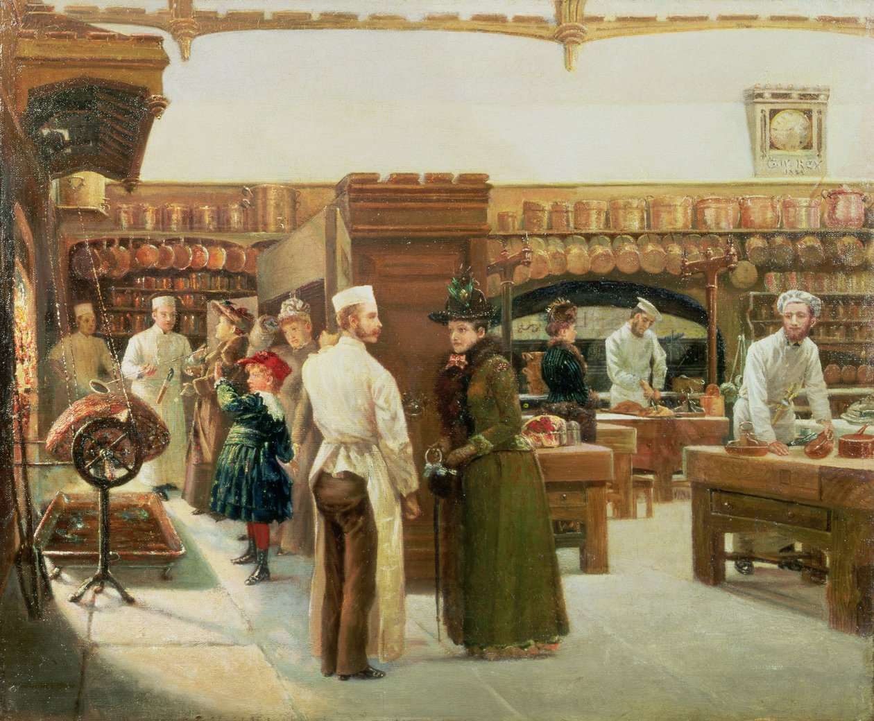 Estudio del interior de la cocina en el Castillo de Windsor con una visita de la Familia Real, 1886 de Frank Watkins