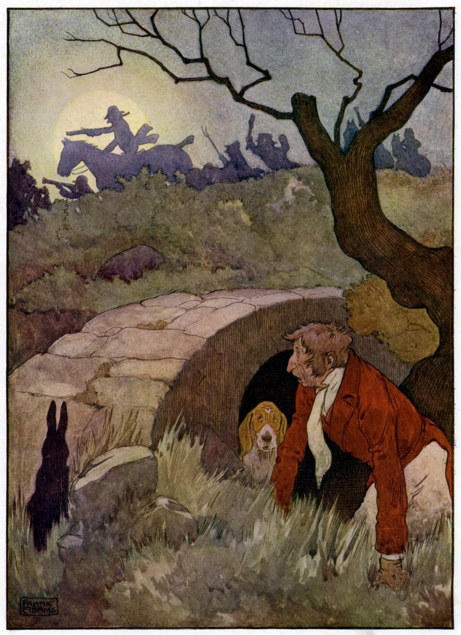Tres alegres cazadores (litografía en color) de Frank Adams