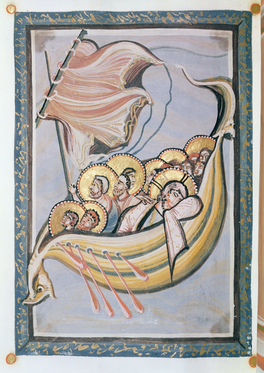 La tormenta en el mar, del Evangelio de la Abadesa Hitda de Frankish School