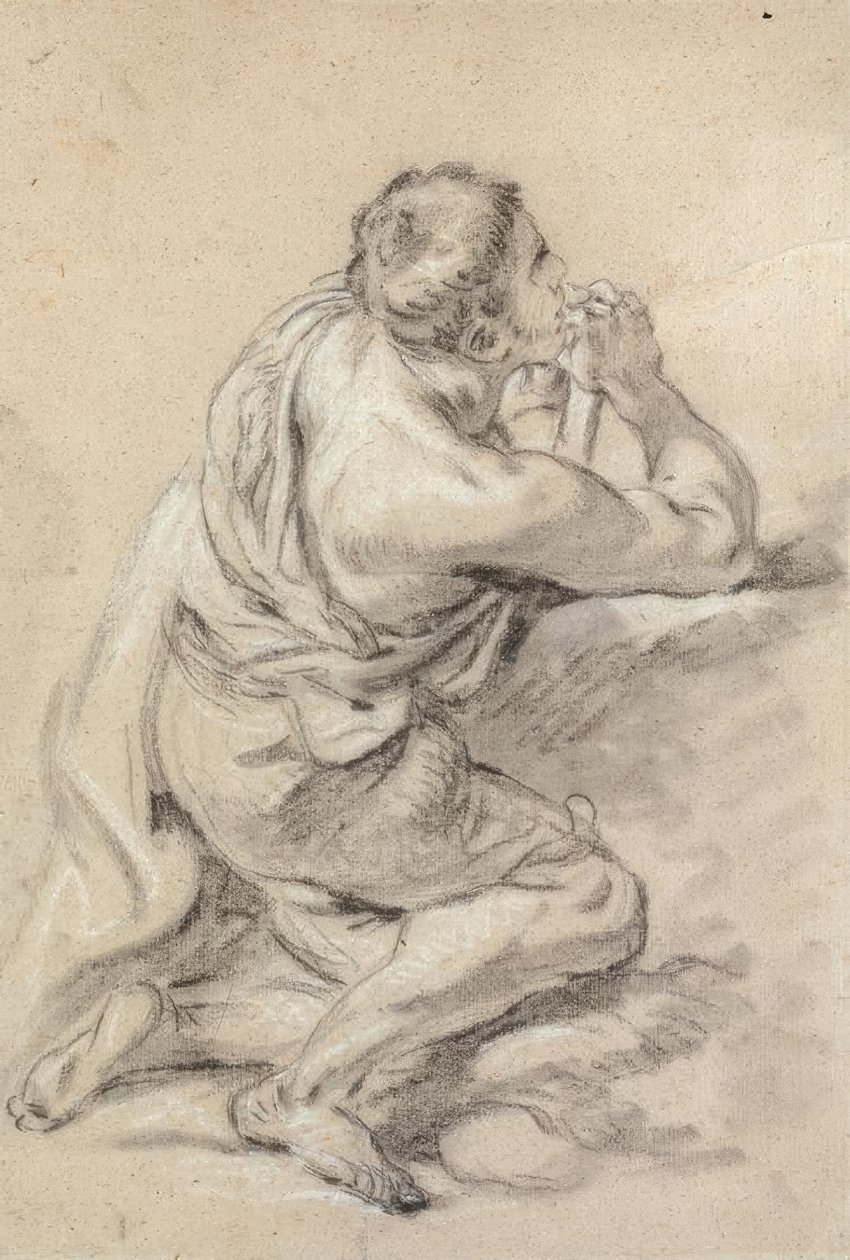 Estudio de un hombre arrodillado con las manos juntas de François Boucher