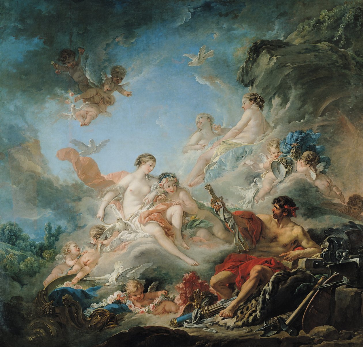 La fragua de Vulcano, o Vulcano presentando armas para Eneas a Venus, cartón de tapiz, 1757 de François Boucher