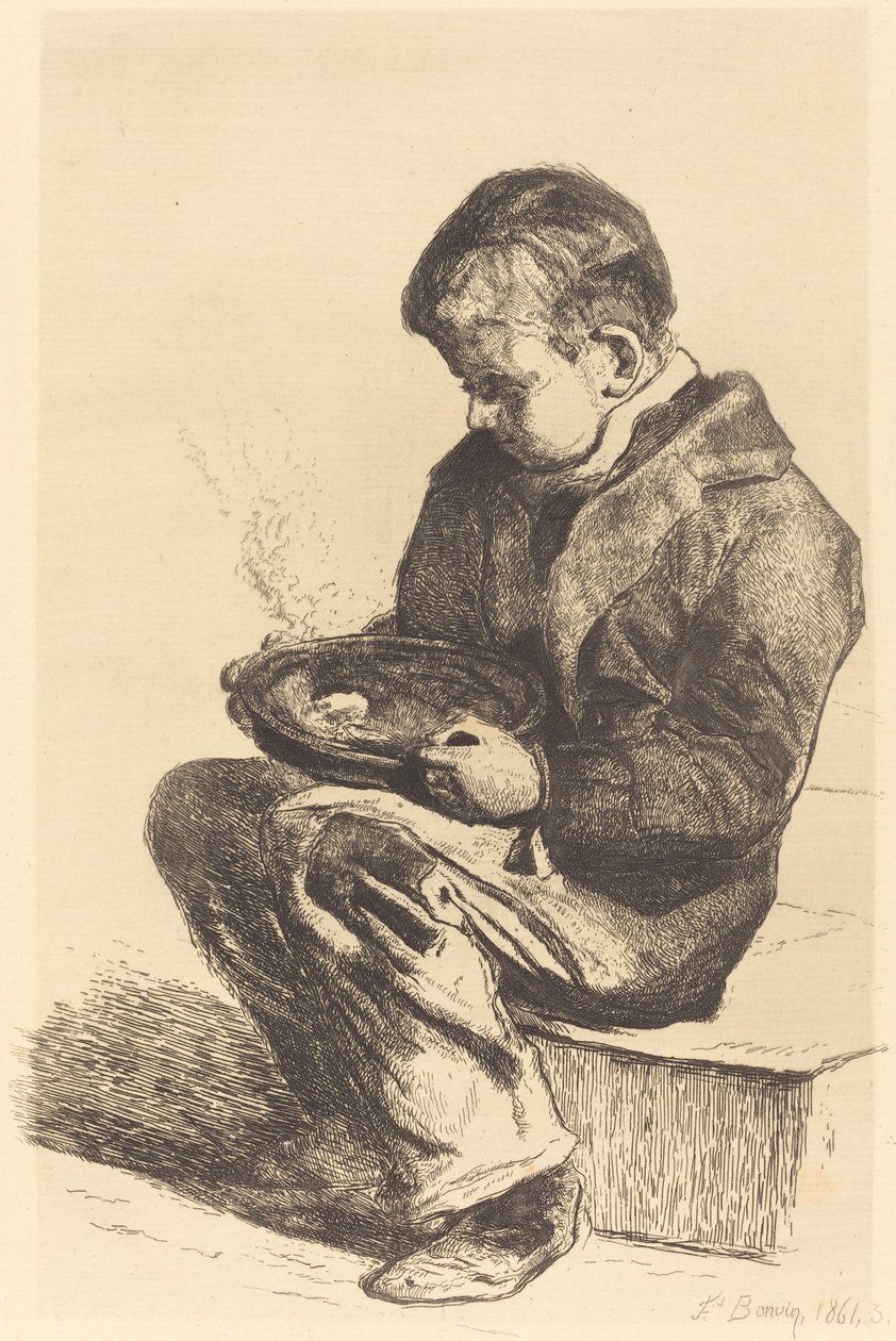 Niño comiendo sopa de François Bonvin