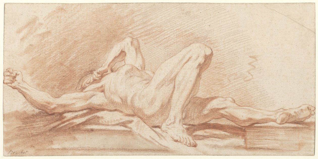Estudio de un hombre desnudo recostado de François Boucher (possibly)