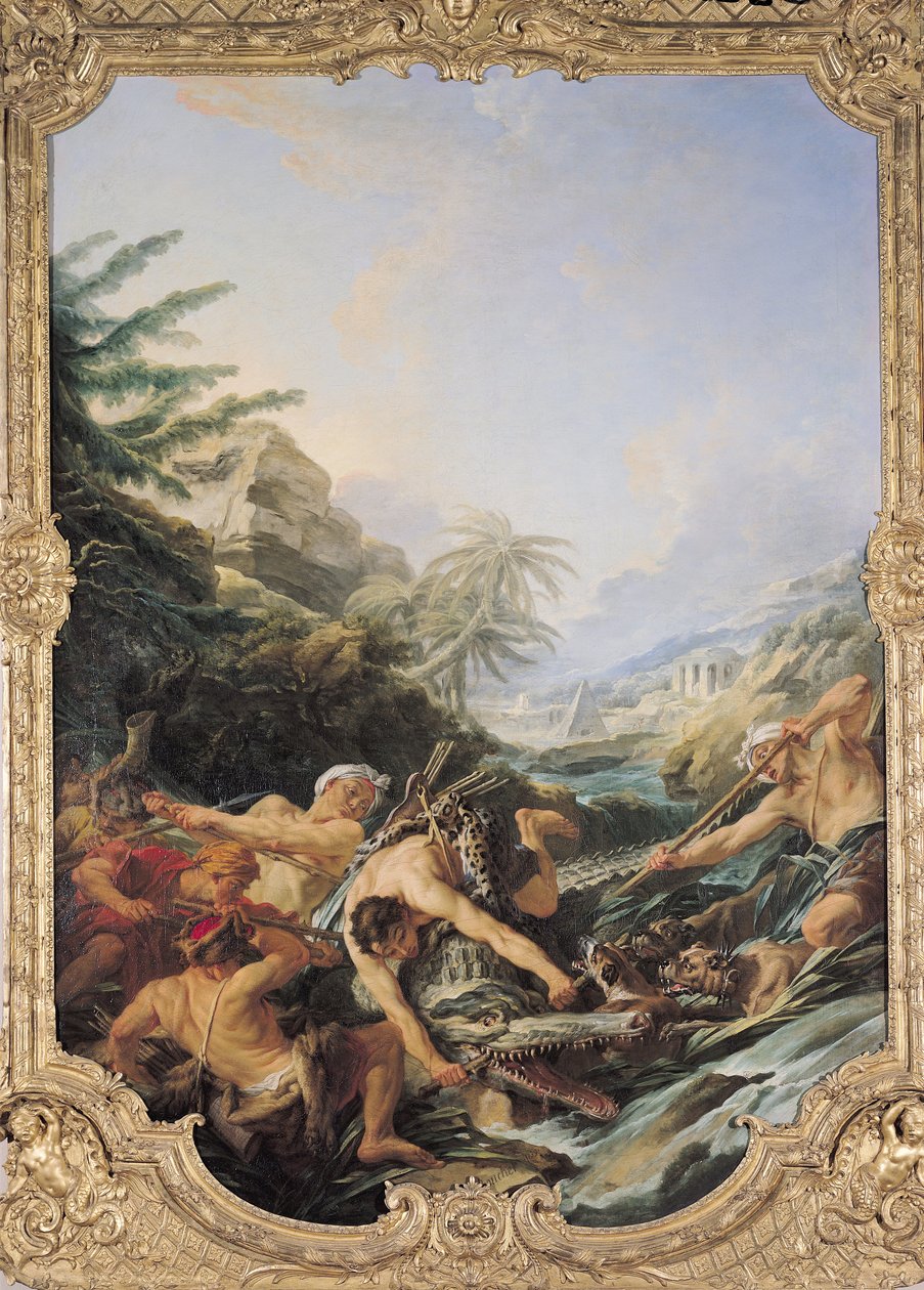 La caza del cocodrilo (óleo sobre lienzo) de François Boucher