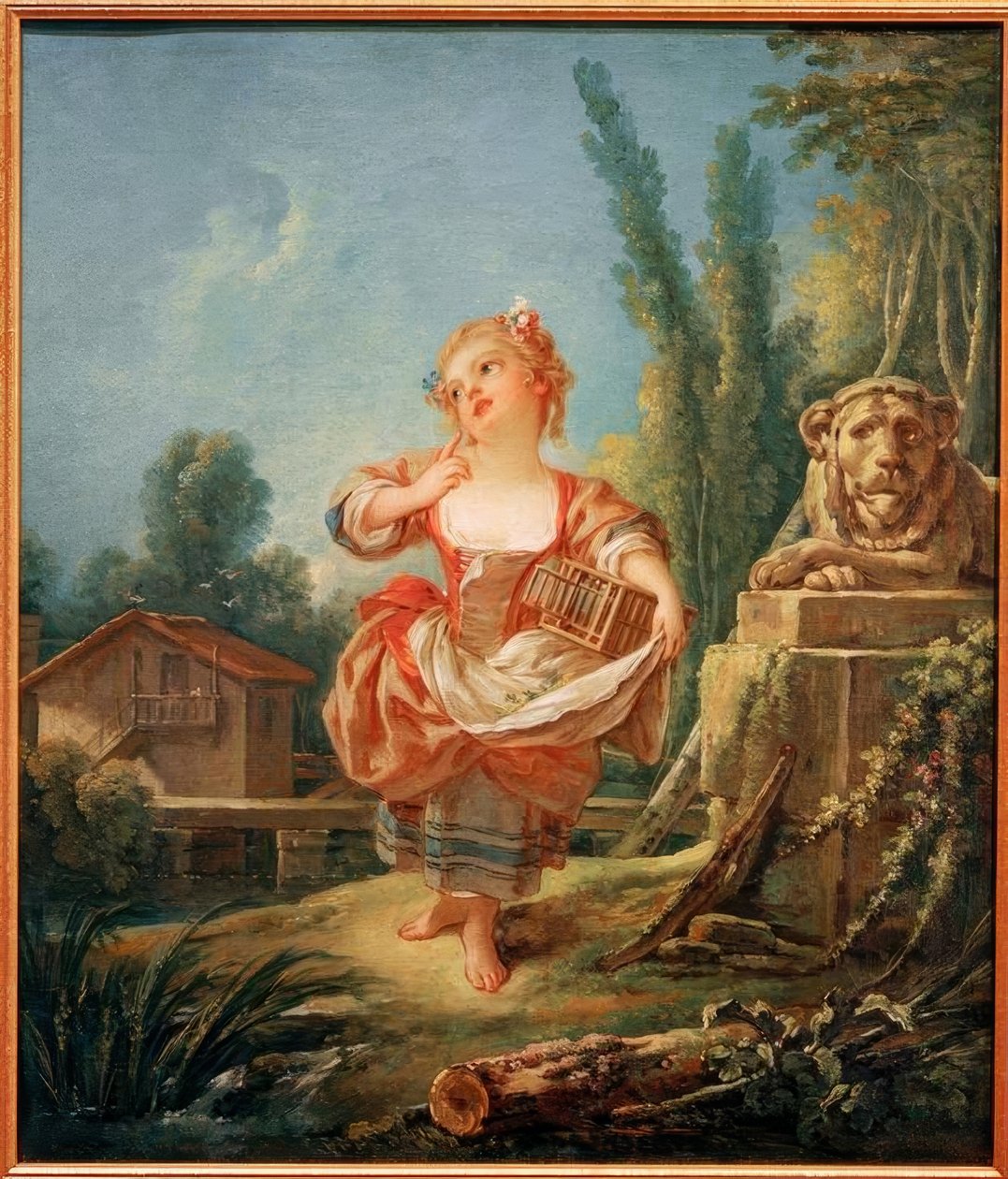 La niña con la jaula de pájaros de François Boucher