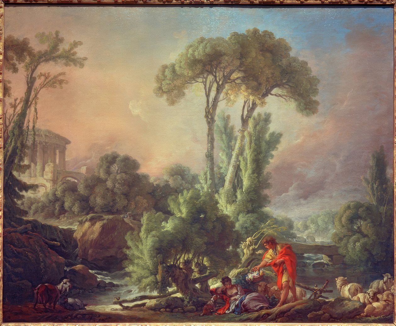 Paisaje fluvial con templo antiguo de François Boucher