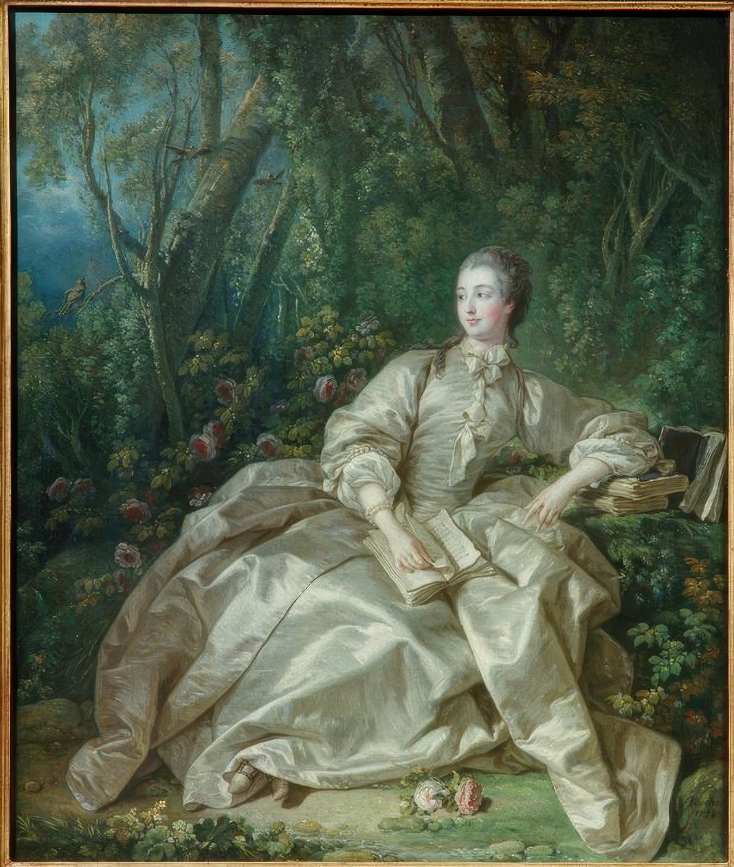 Madame de Pompadour sentada al aire libre de François Boucher