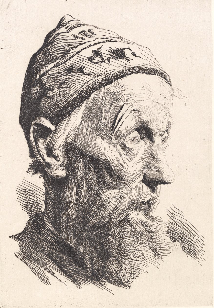 Anciano con gorro de lana blanca de Frans Schwartz