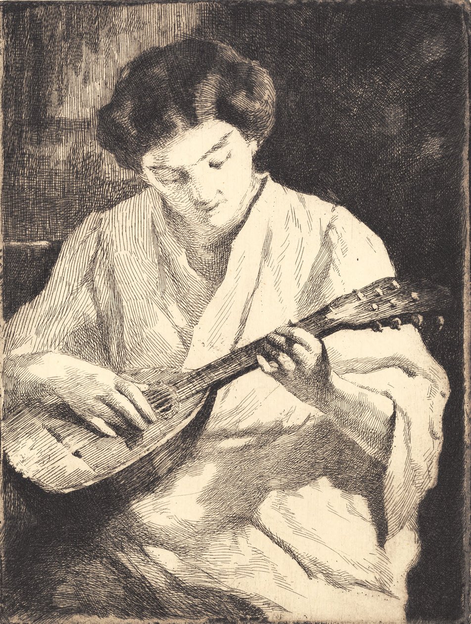 Dama tocando la mandolina de Frans Schwartz