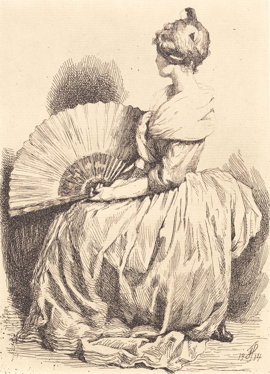 Dama sentada con abanico de Frans Schwartz