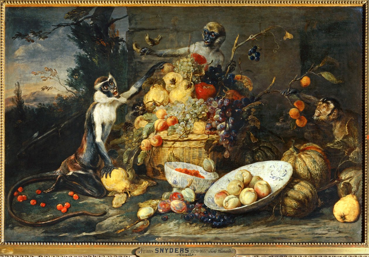 Tres monos, ladrones de fruta ... de Frans Snyders