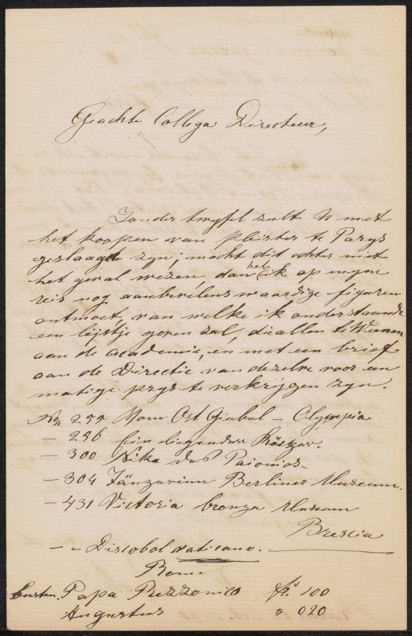 Carta a August Allebé de Frans Stracké