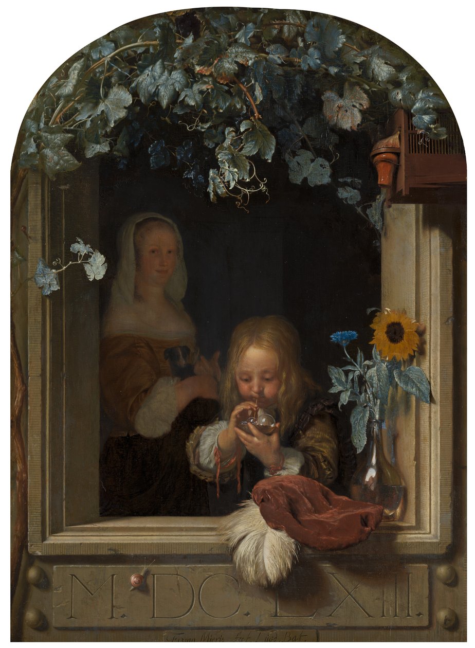 Un niño soplando burbujas, 1663 de Frans van Mieris