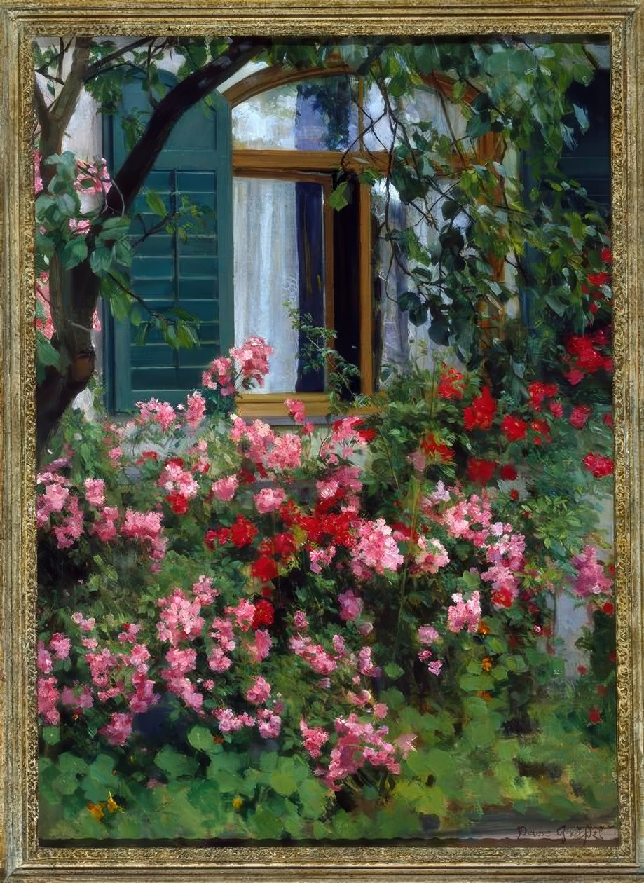 En la ventana con flores de Franz Grassel