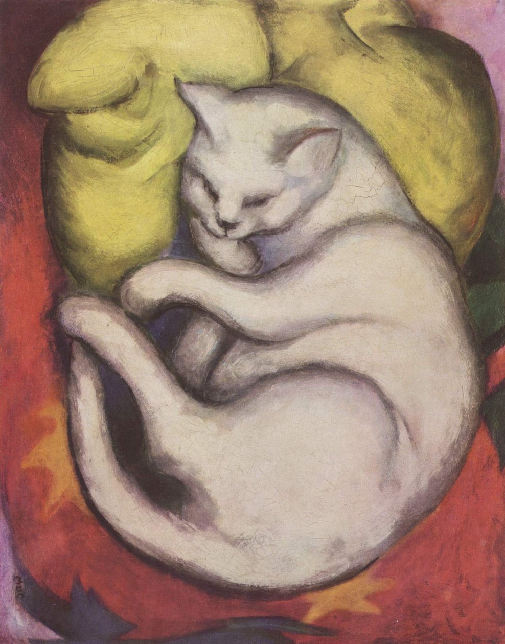 Gato en cojín amarillo de Franz Marc