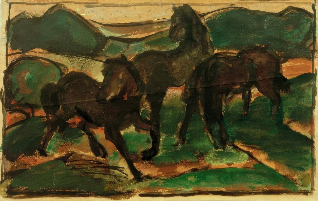 Caballos en el prado I de Franz Marc