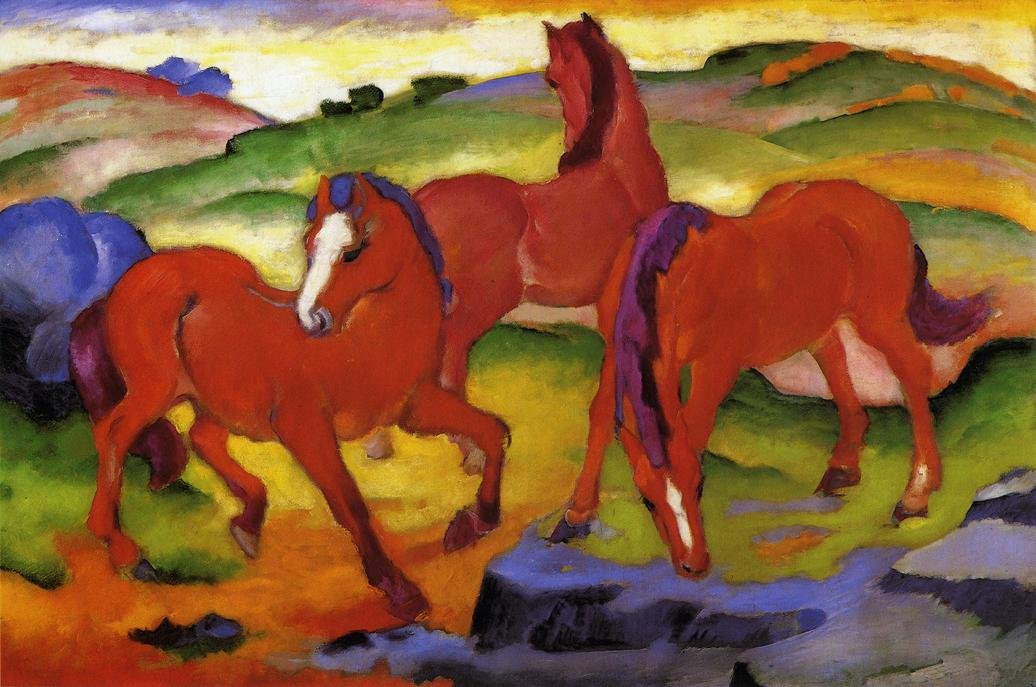 Tres caballos rojos de Franz Marc