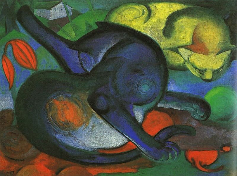 Dos gatos, azul y amarillo de Franz Marc
