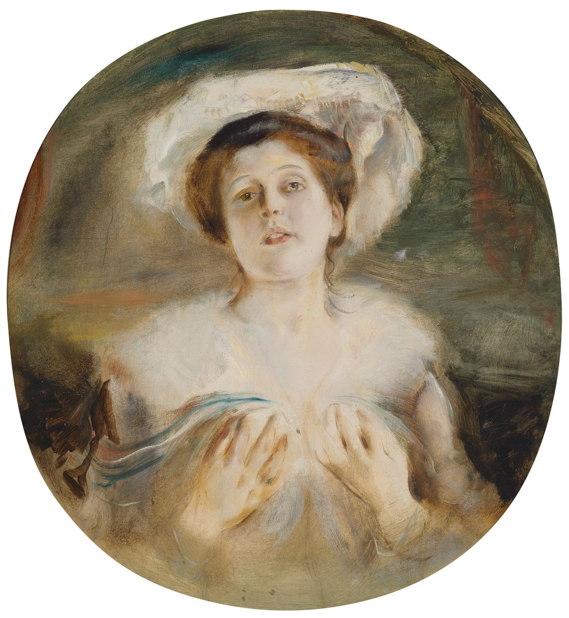 Retrato de una dama con sombrero blanco de Franz Seraph von Lenbach