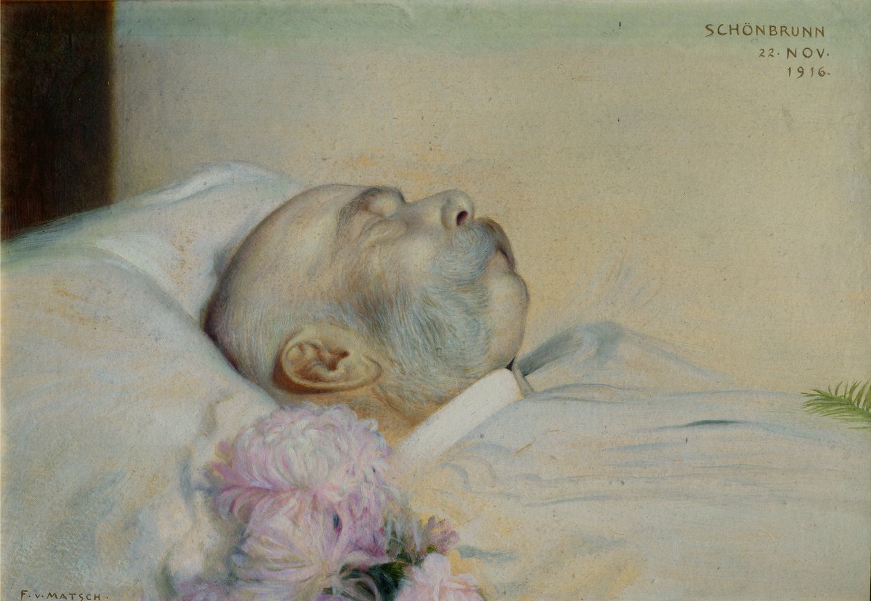 Emperador Francisco José I de Austria (1830-1916) en su lecho de muerte, 1916 de Franz von Matsch