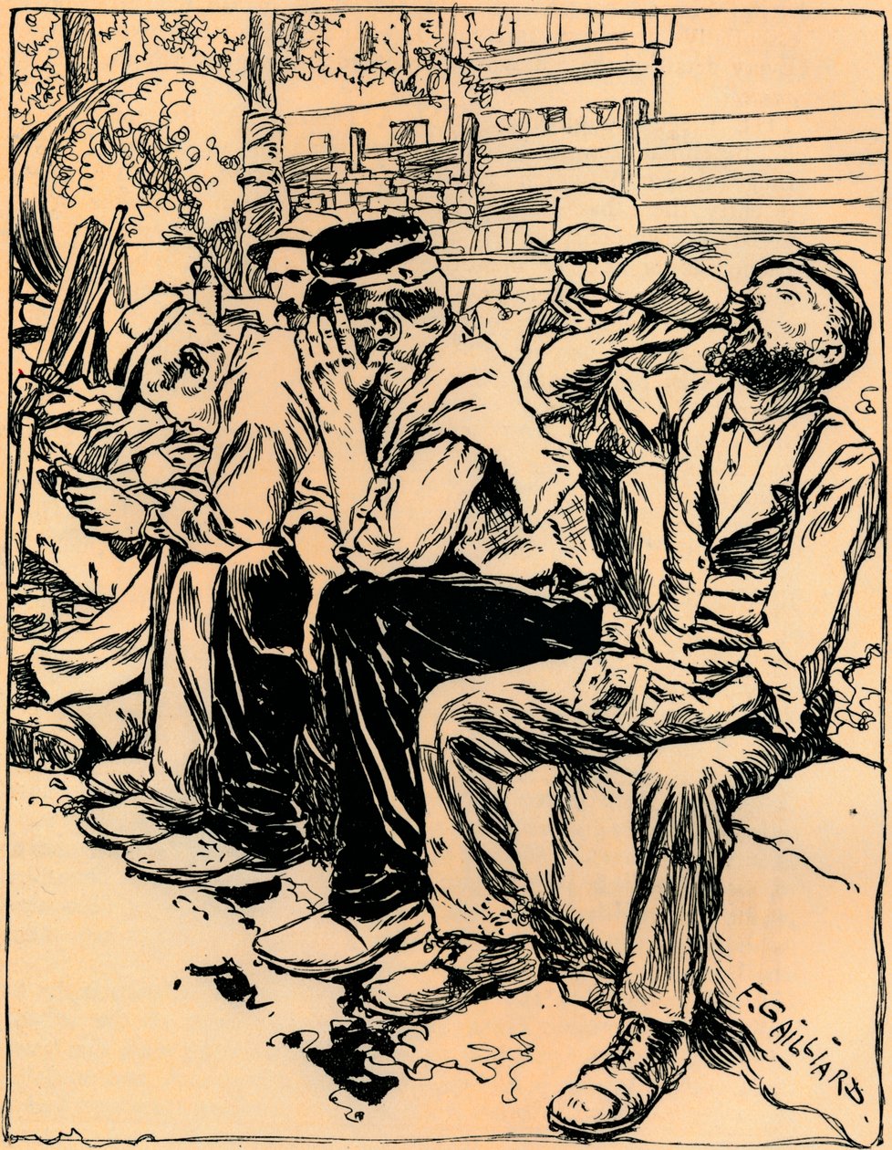 Trabajadores en la cena, c. 1900 de Franz Gailliard