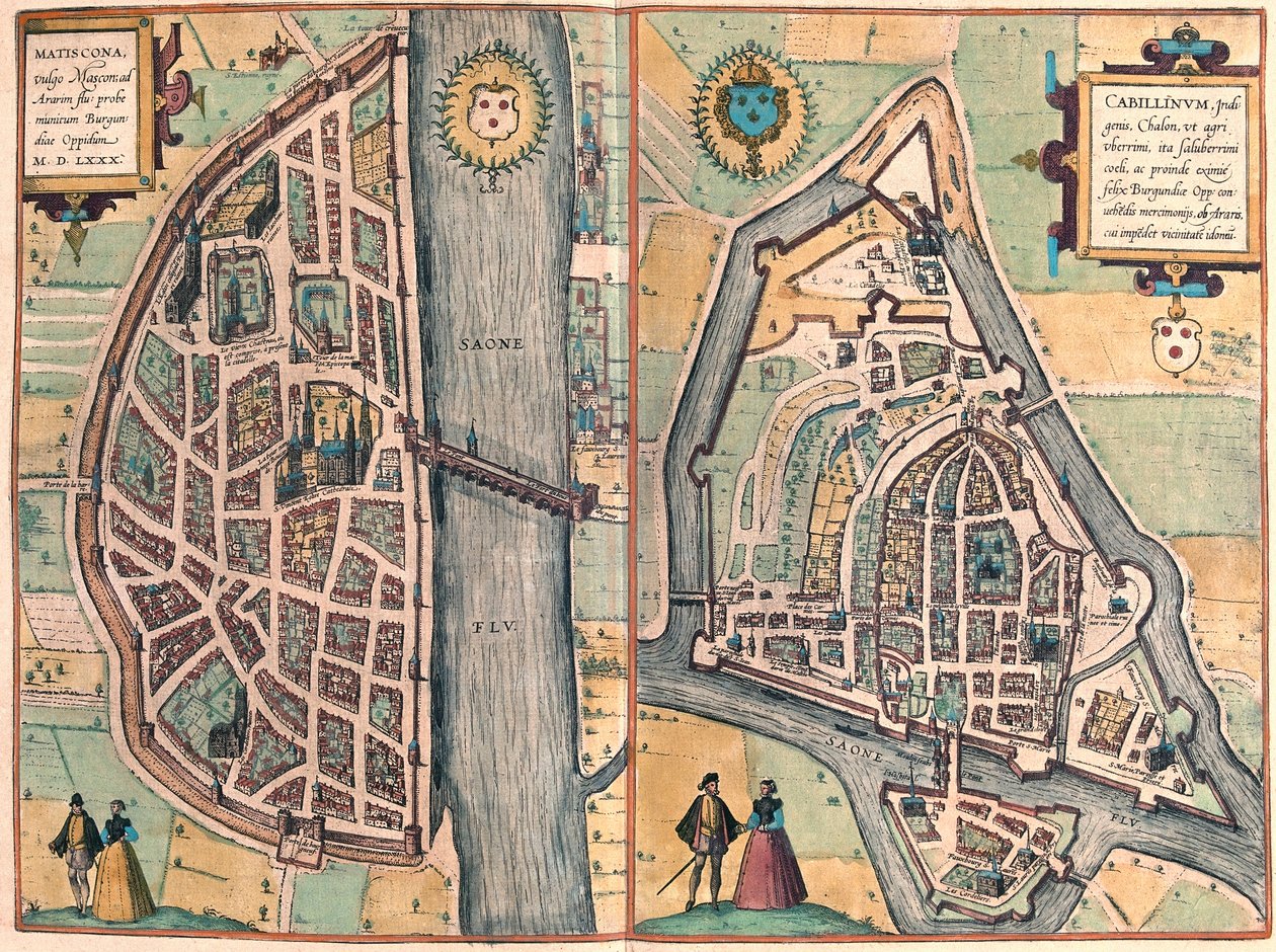 Macon - Chalons sur Saone, Francia (grabado) de Franz Hogenberg