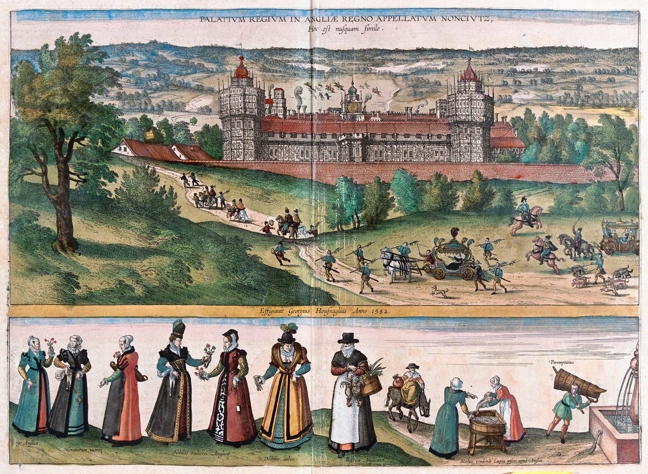 Palacio de Sans-Elike, Surrey, Inglaterra (grabado) de Franz Hogenberg
