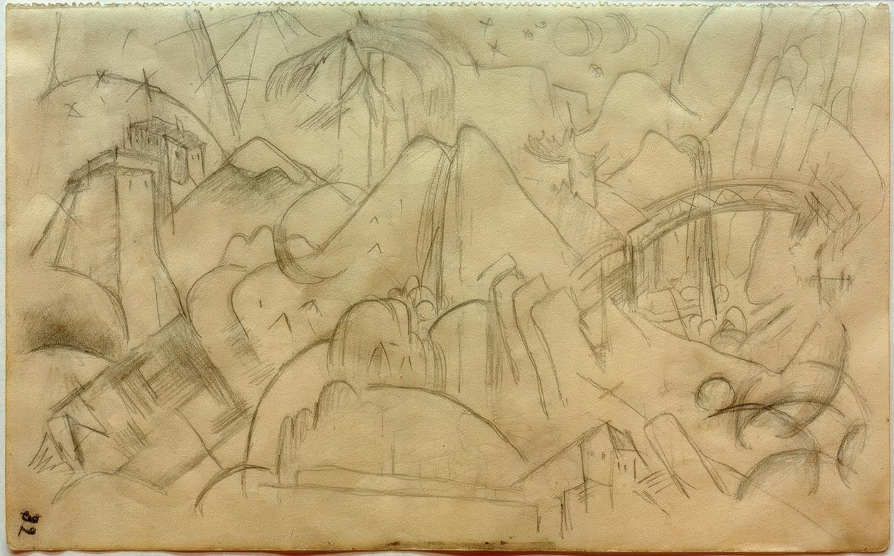 Paisaje montañoso con puente (Tirol) de Franz Marc
