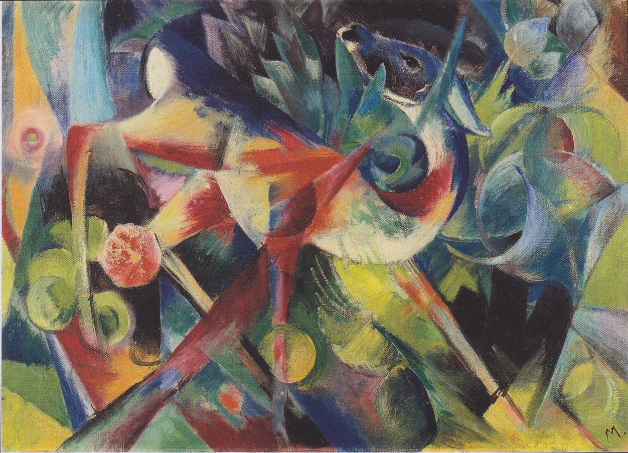 Ciervos en un jardín de flores de Franz Marc