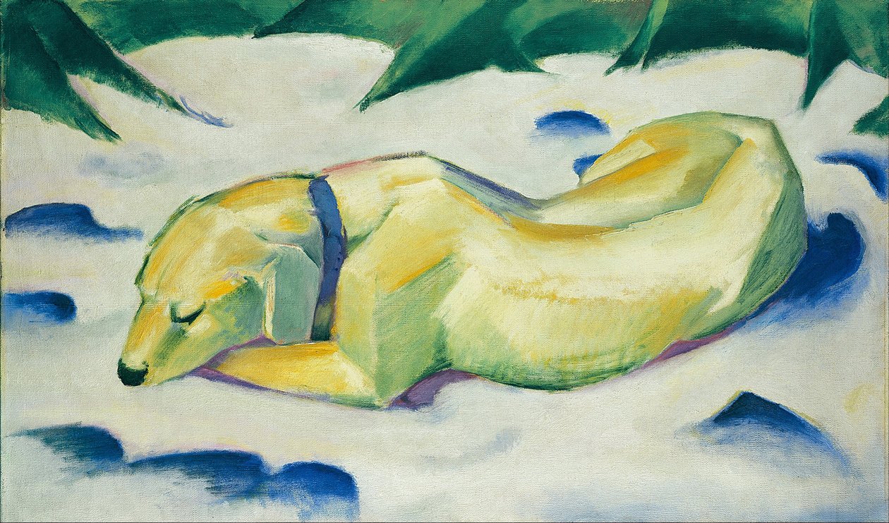 Perro acostado en la nieve de Franz Marc