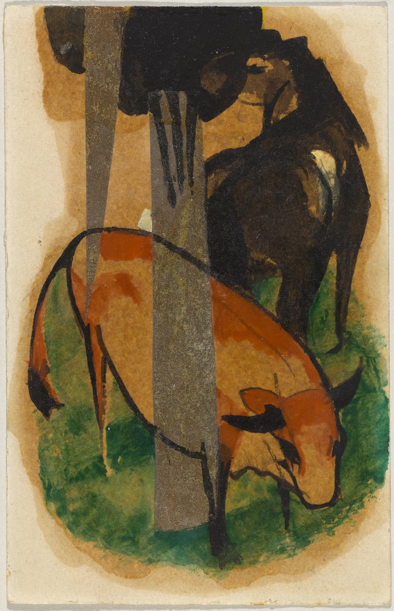Alemán: Caballo rojo y vaca amarilla de Franz Marc