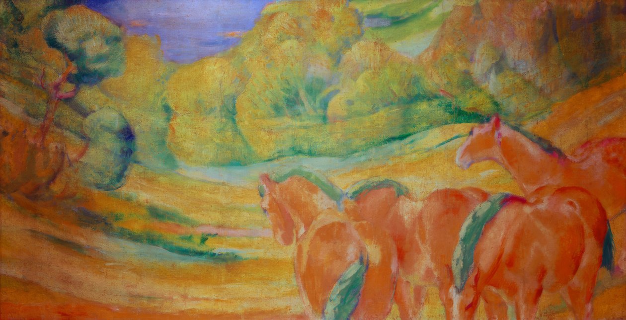 Gran paisaje I (Paisaje con caballos rojos) de Franz Marc