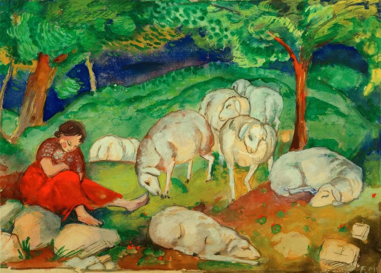 Pastora con ovejas de Franz Marc