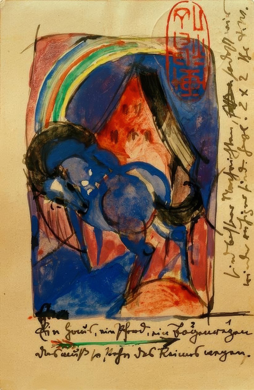 Caballo y casa con arcoíris de Franz Marc