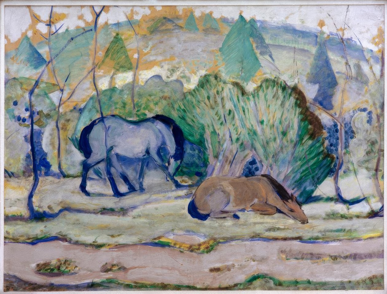 Caballos en el prado (Caballos en el paisaje) de Franz Marc