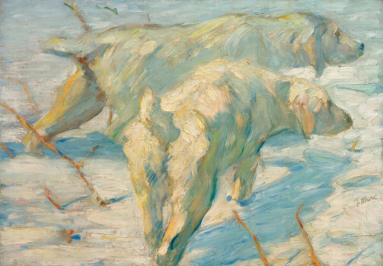 Perros pastores siberianos (Perros siberianos en la nieve) de Franz Marc