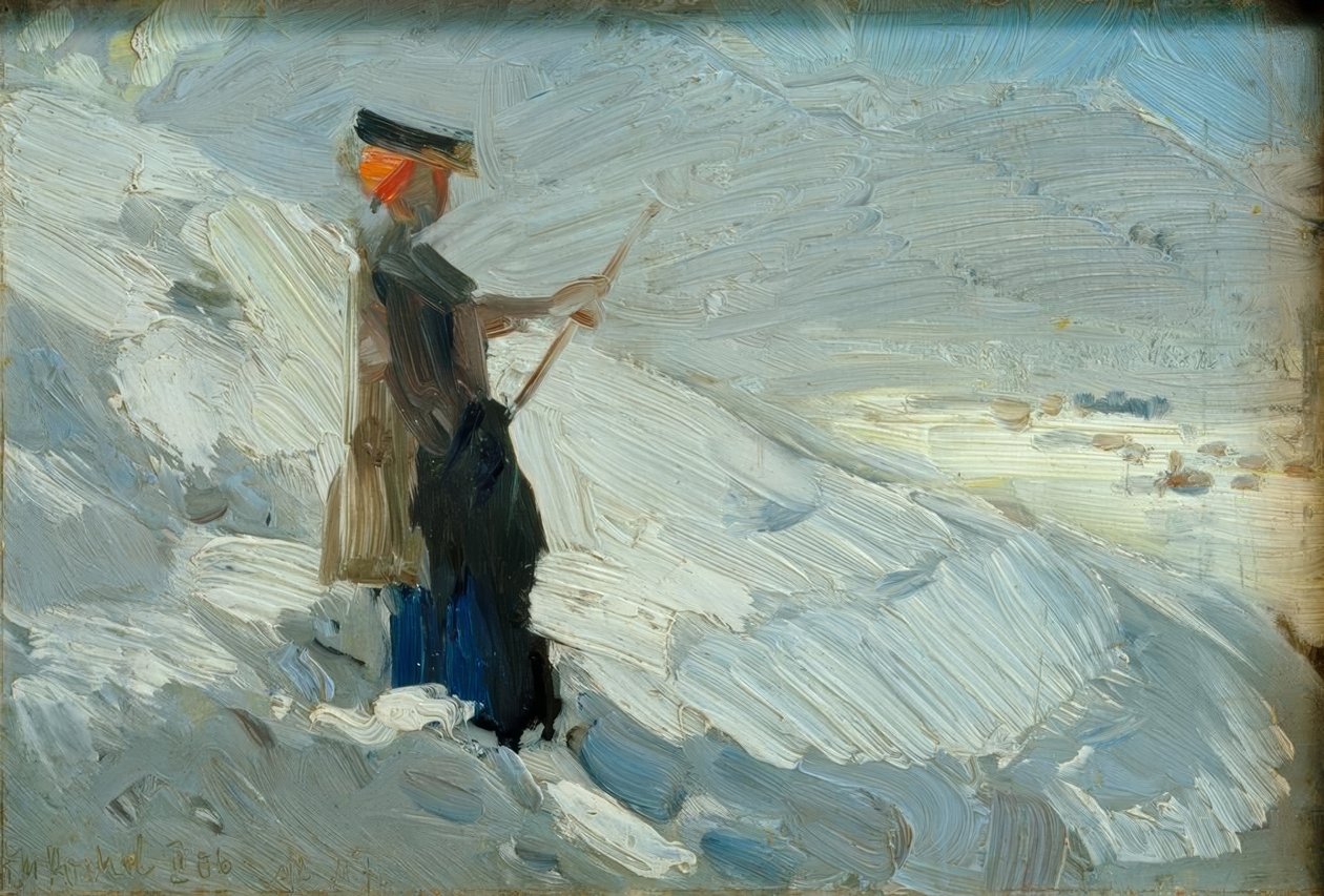 Mujer de pie en paisaje invernal de Franz Marc