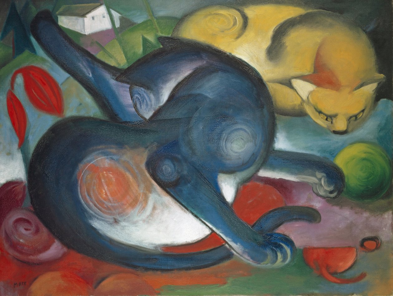 Dos Gatos, Azul y Amarillo, 1912 de Franz Marc