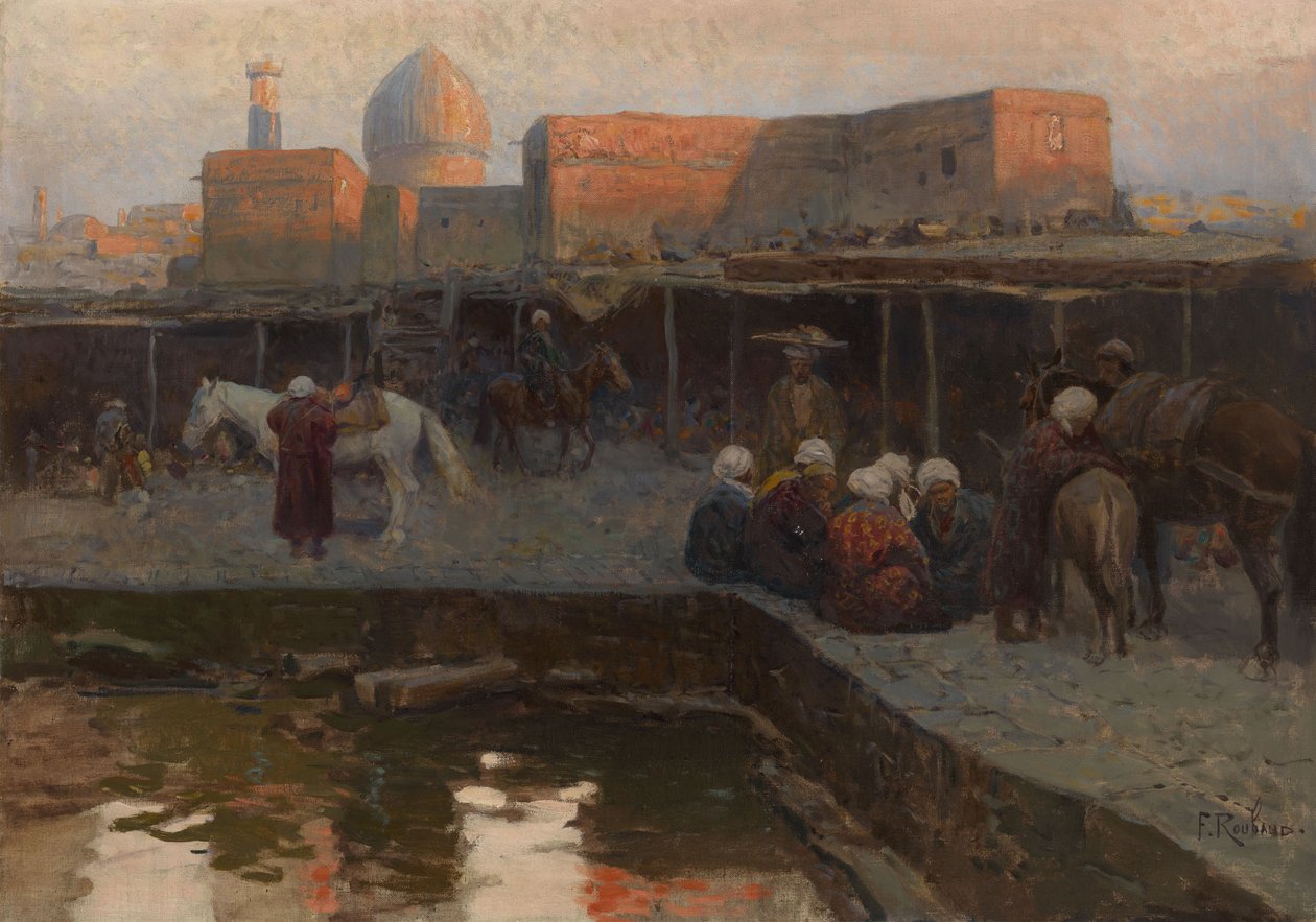 Caravasar por Gur-e Amir en Samarcanda de Franz Roubaud