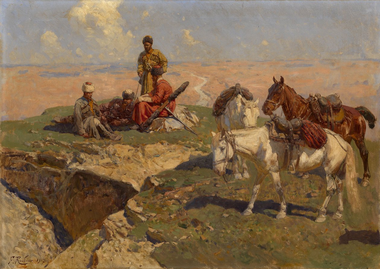 Jinetes caucásicos en reposo, 1917 de Franz Roubaud