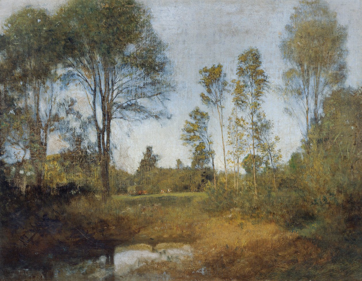 paisaje con un vagón de heno de Franz Rumpler