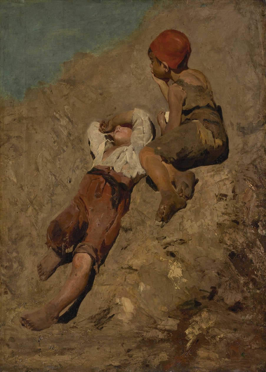 Dos muchachos campesinos en una pendiente de Franz von Lenbach