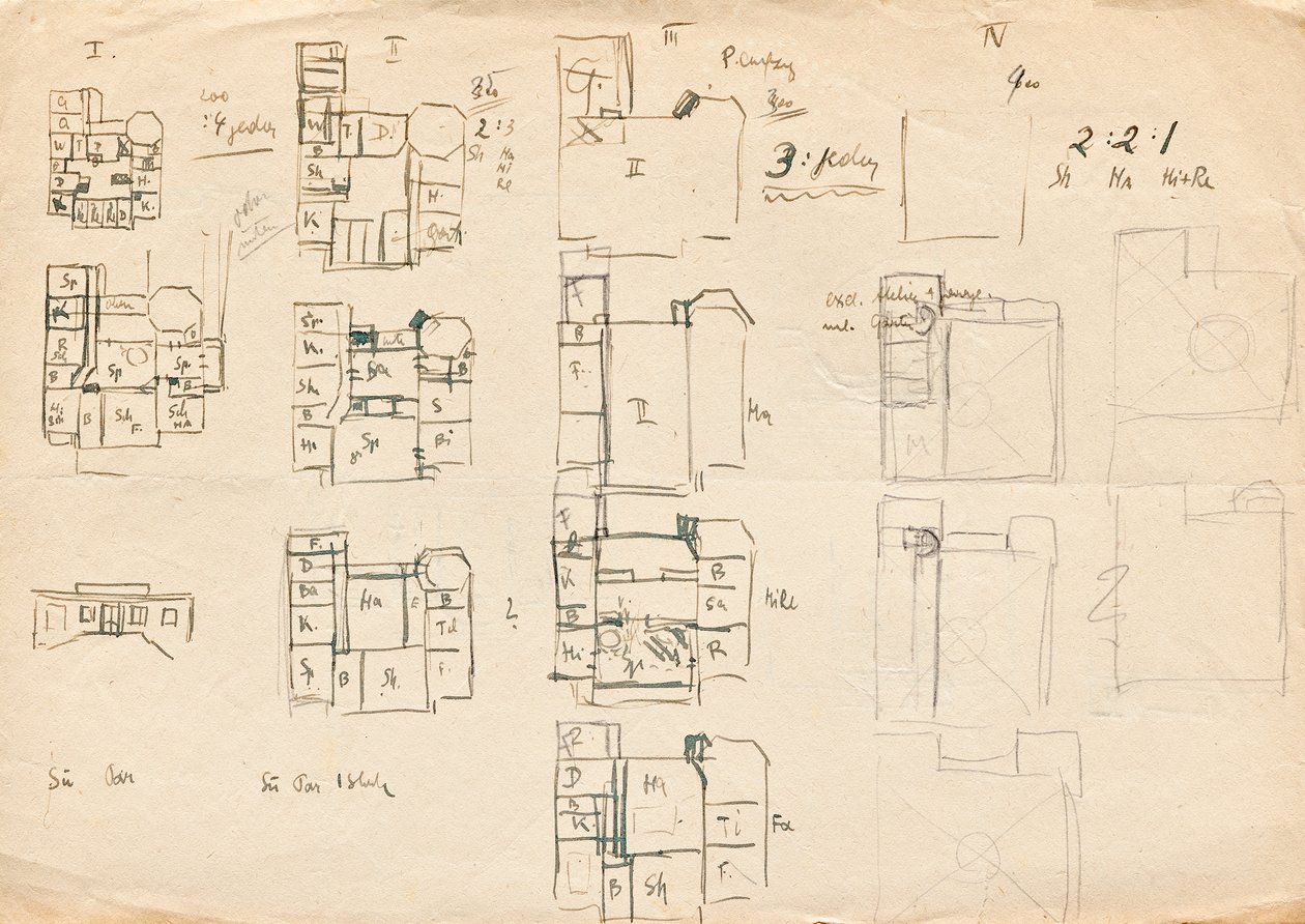 Bocetos de diseño para Matcha Atelier Villa - planos de planta de Franz von Matsch
