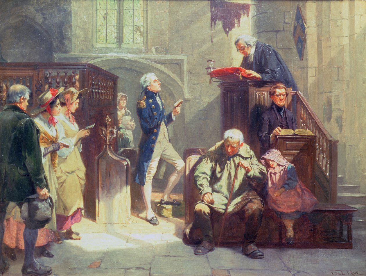Nelson en la iglesia (óleo sobre lienzo) de Fred Roe