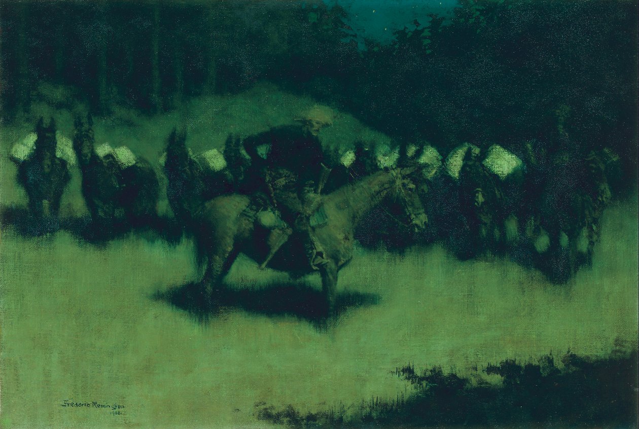 Susto en una caravana de mulas de Frederic Remington