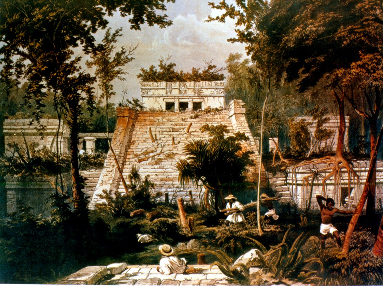 Templo y pirámide, Tulum, Yucatán, México, 1844 de Frederick Catherwood