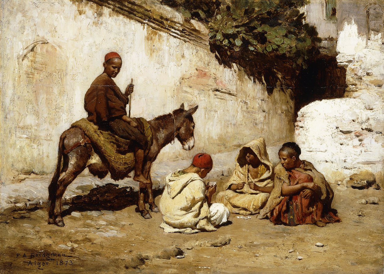 Niños árabes jugando a las cartas, 1873 de Frederick Arthur Bridgman