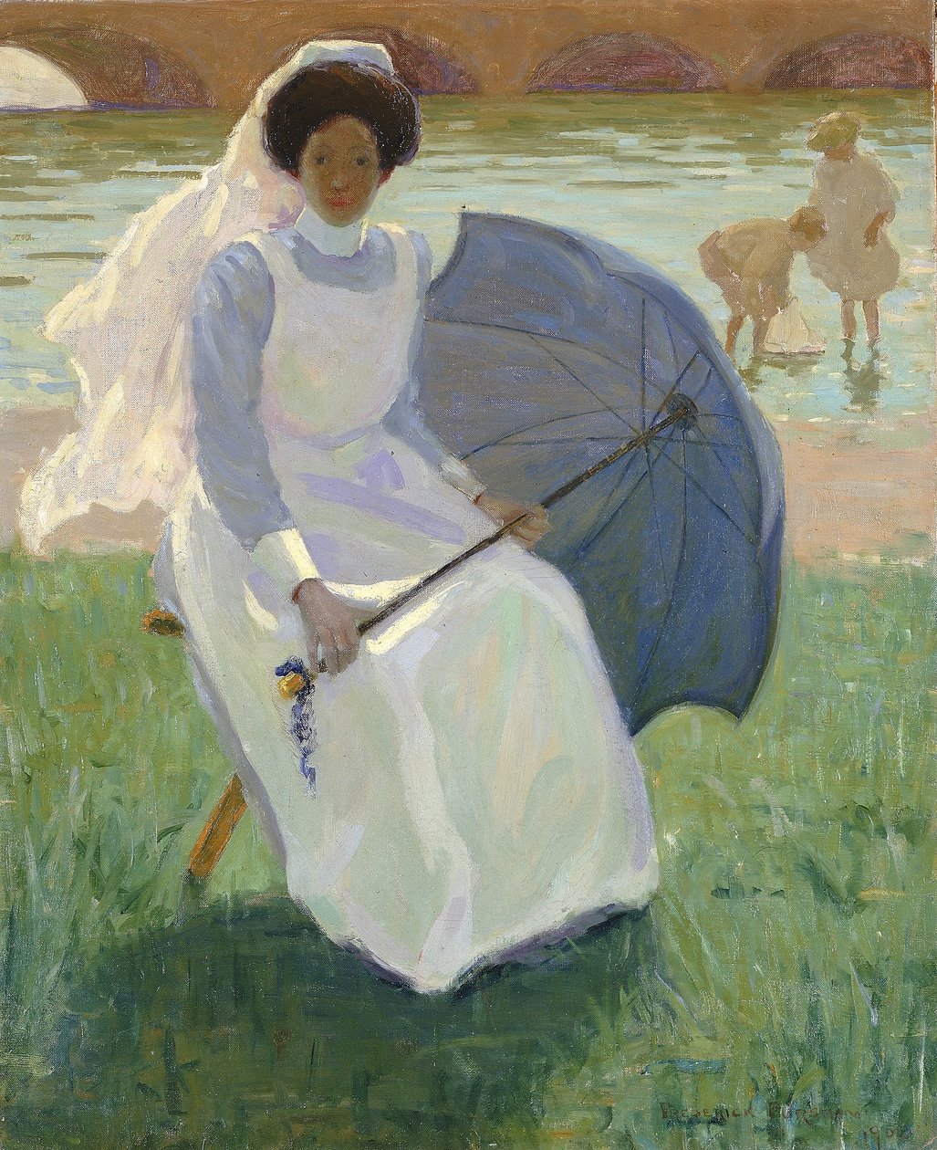 Mujer con sombrilla verde de Frederick F. Fursman