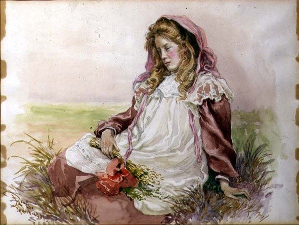 Niña con amapolas de Frederick S. Lewis