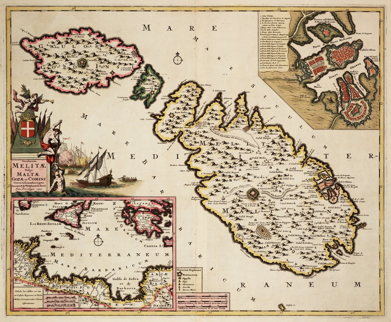 Mapa de Malta, Gozo y Comino de Frederick de Wit